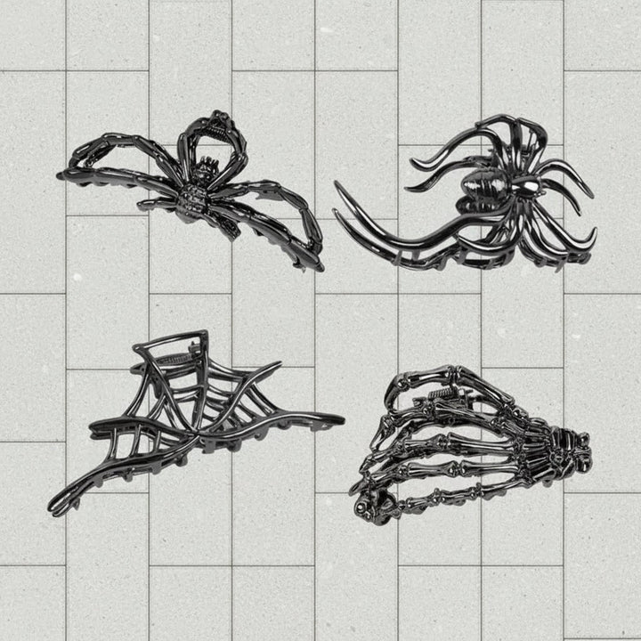 Halloween Metal Hair Claw Clips with Spider Bat Skeleton and Spiderweb Designs for Party