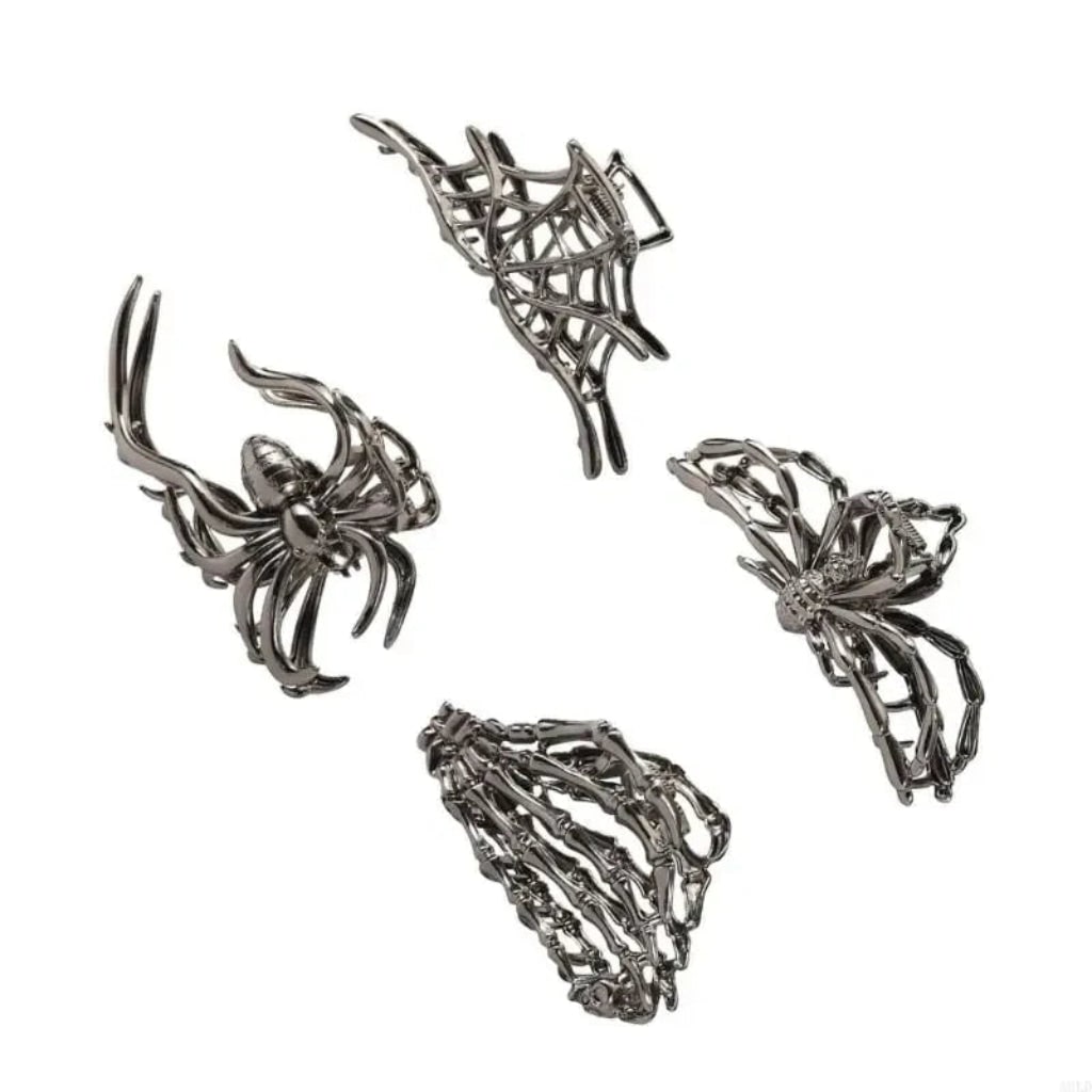Halloween Metal Hair Claw Clips with Spider Bat Skeleton and Spiderweb Designs for Party