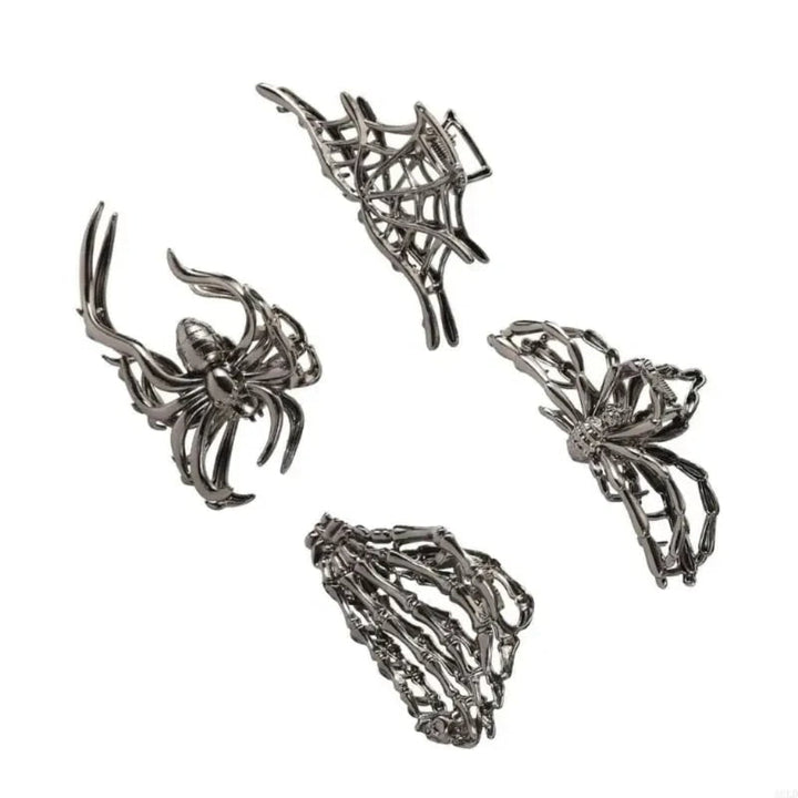 Halloween Metal Hair Claw Clips with Spider Bat Skeleton and Spiderweb Designs for Party