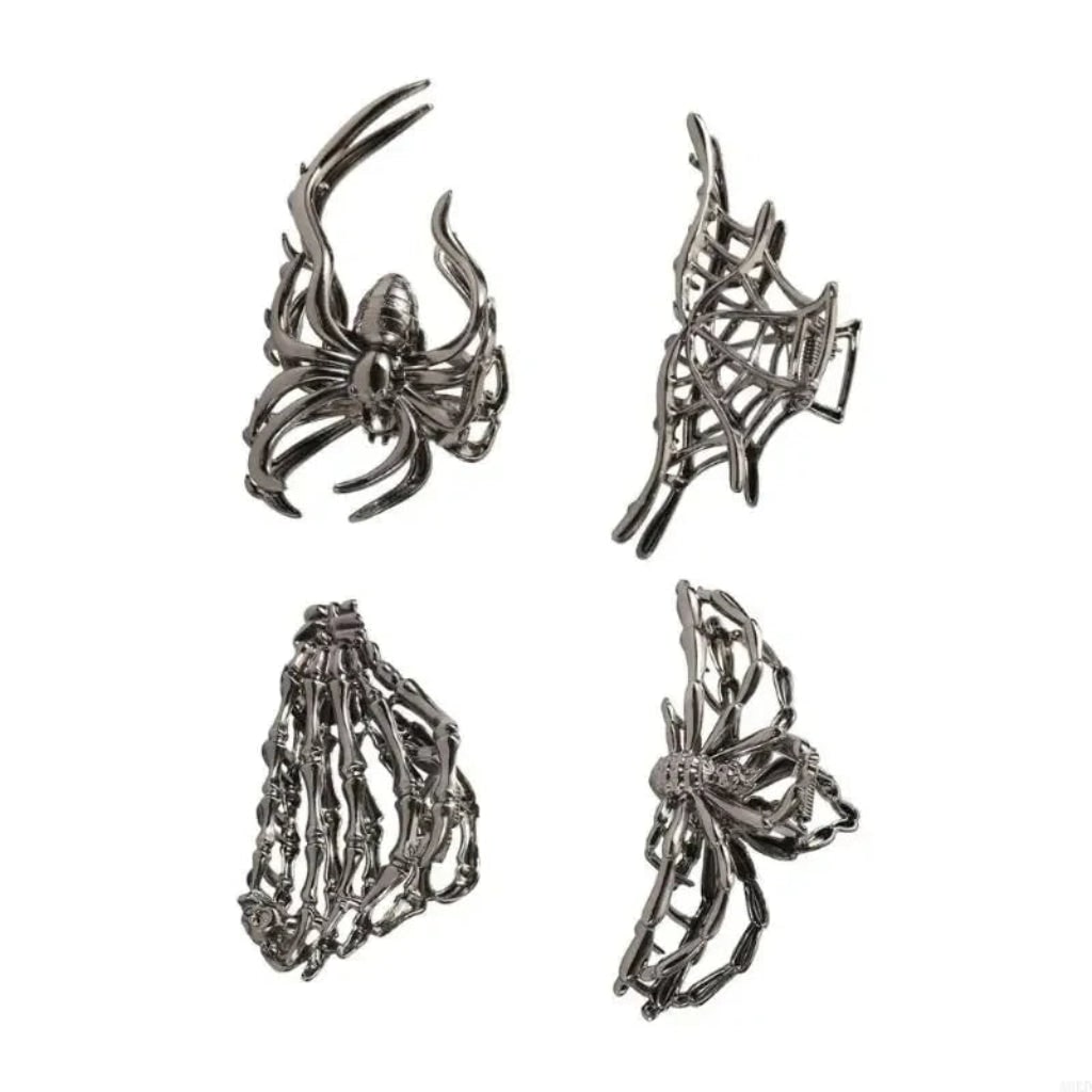 Halloween Metal Hair Claw Clips with Spider Bat Skeleton and Spiderweb Designs for Party