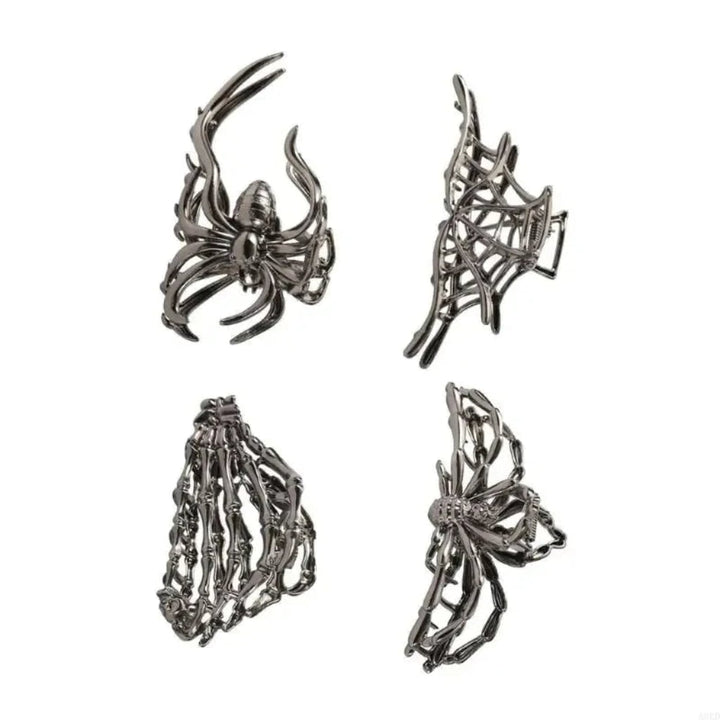 Halloween Metal Hair Claw Clips with Spider Bat Skeleton and Spiderweb Designs for Party