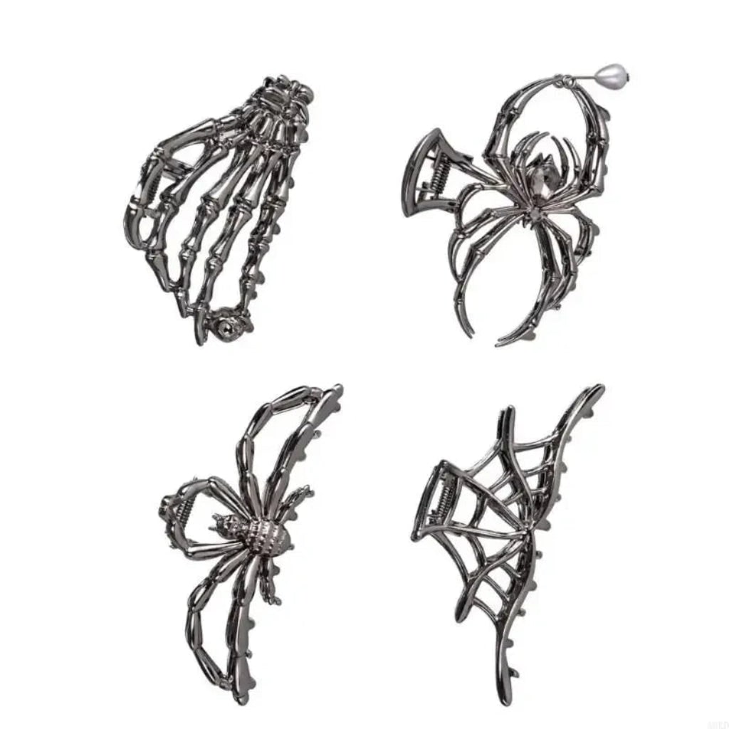 Halloween Metal Hair Claw Clips with Spider Bat Skeleton and Spiderweb Designs for Party