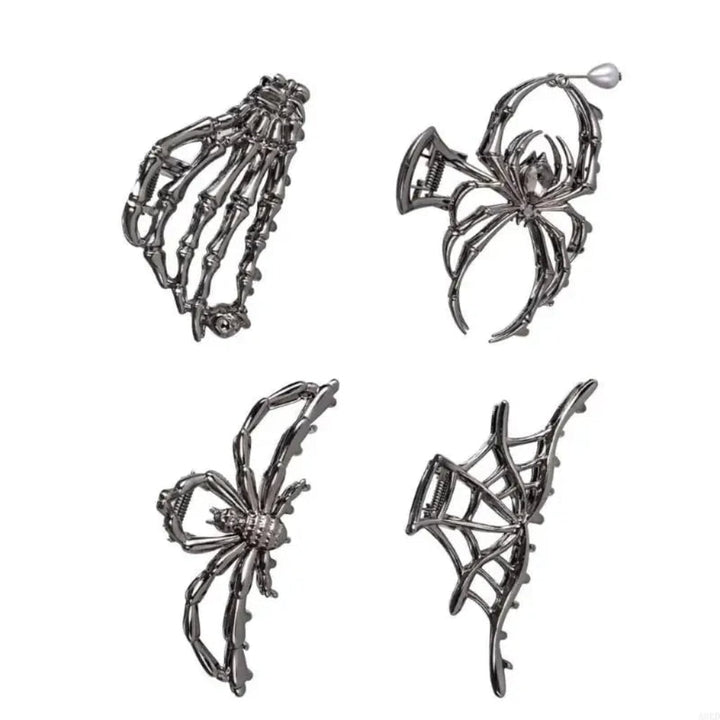 Halloween Metal Hair Claw Clips with Spider Bat Skeleton and Spiderweb Designs for Party