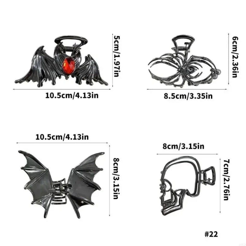 Halloween Metal Hair Claw Clips with Spider Bat Skeleton and Spiderweb Designs for Party