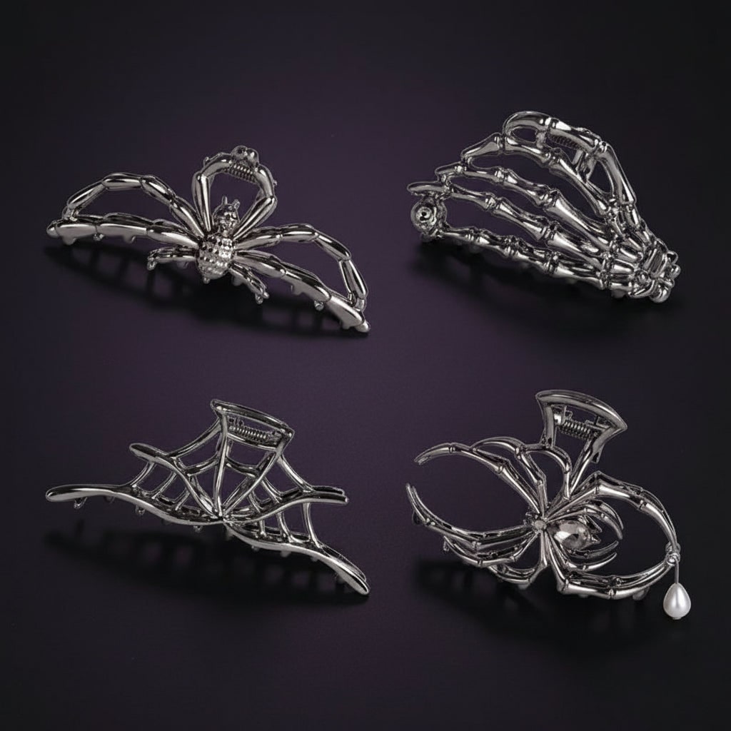Halloween Metal Hair Claw Clips with Spooky Spider Skeleton Bat Designs Banana