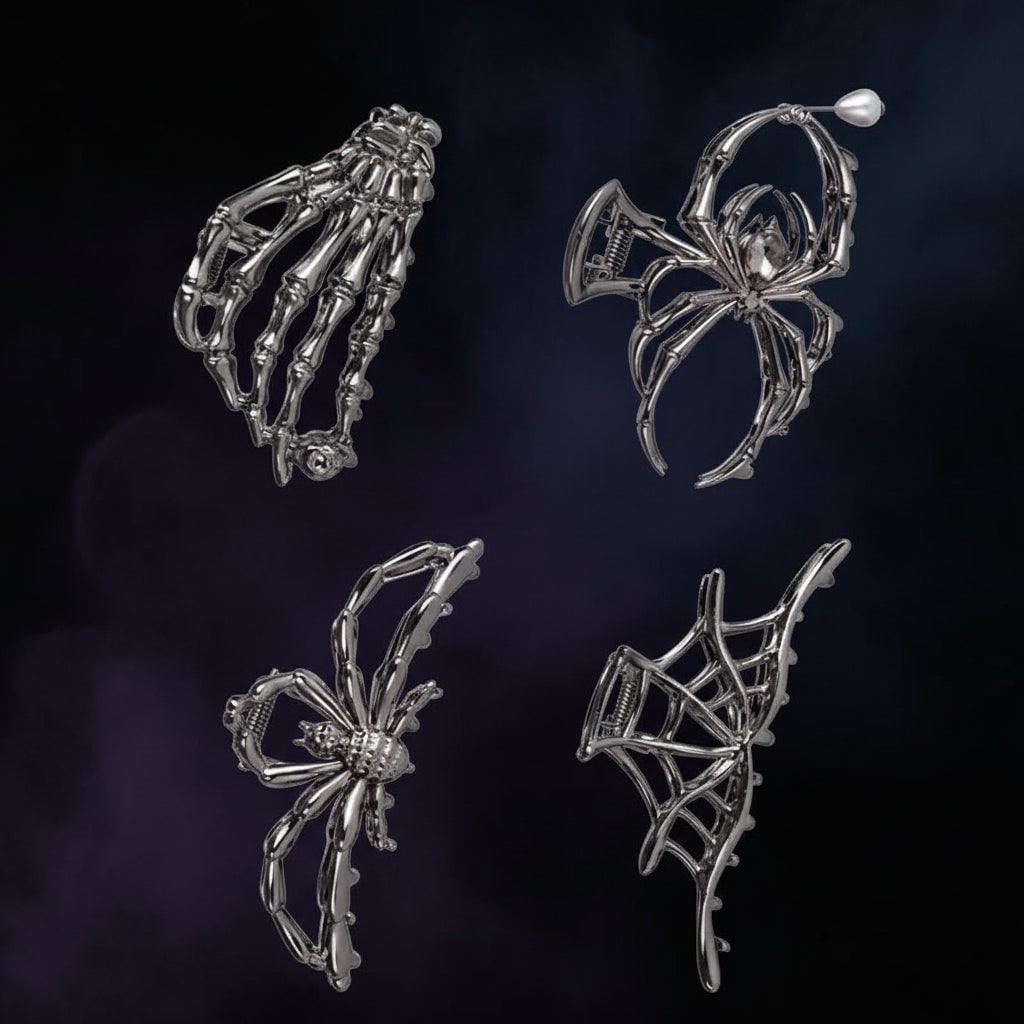 Halloween Metal Hair Claw Clips with Spooky Spider Skeleton Bat Designs Banana