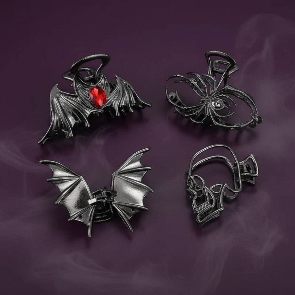 Halloween Metal Hair Claw Clips with Spooky Spider Skeleton Bat Designs Banana