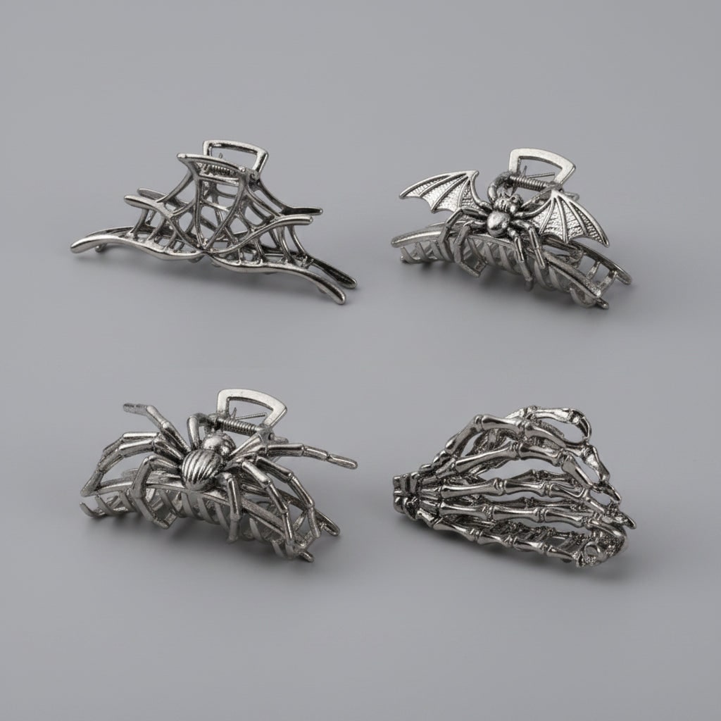 Halloween Metal Hair Claw Clips with Spooky Spider Skeleton Bat Designs Banana