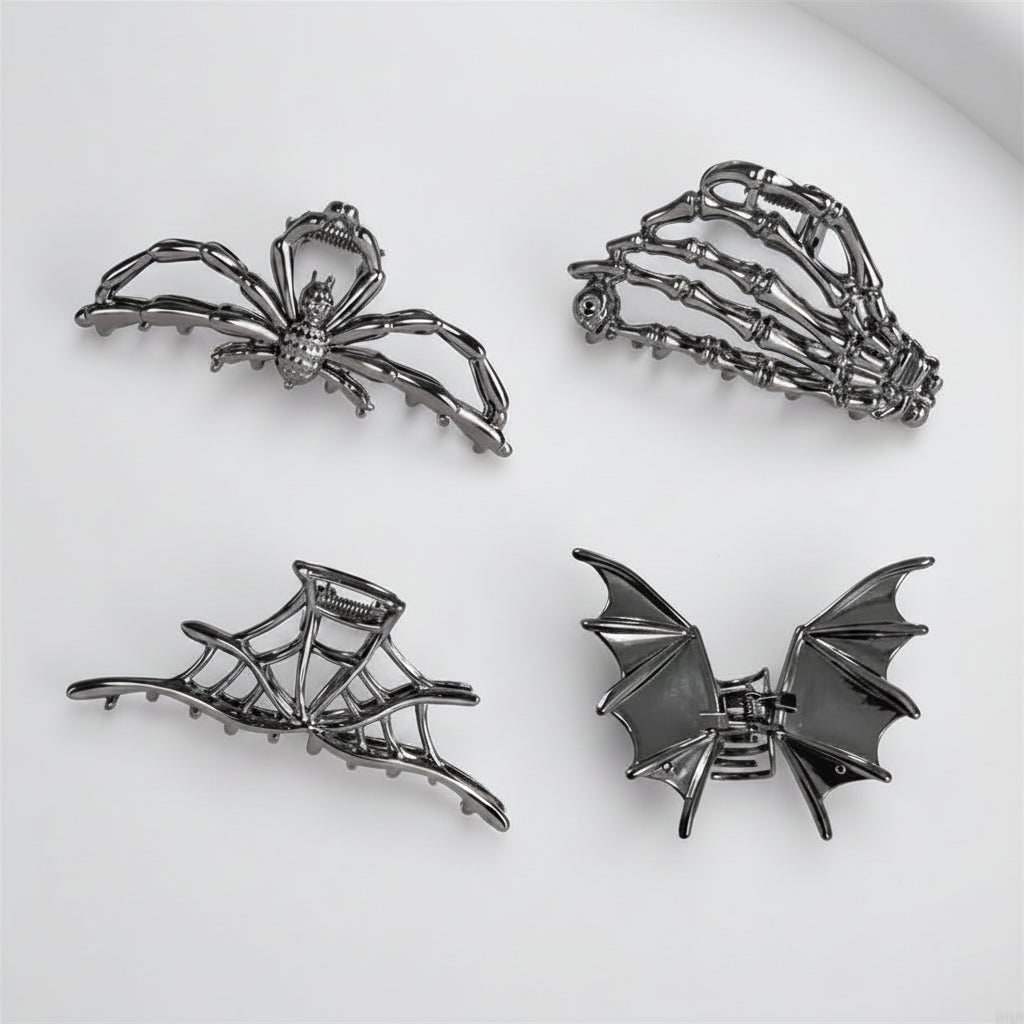 Halloween Metal Hair Claw Clips with Spooky Spider Skeleton Bat Designs Banana