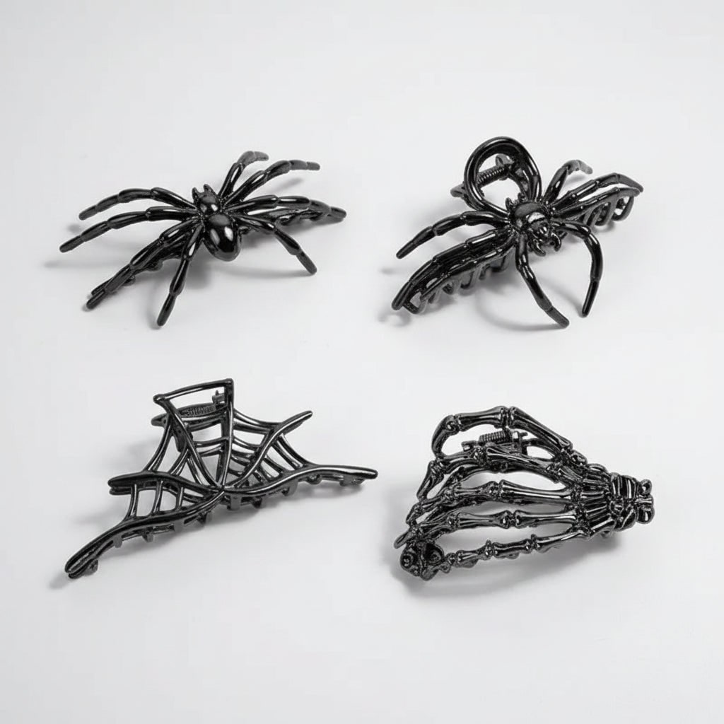 Halloween Metal Hair Claw Clips with Spooky Spider Skeleton Bat Designs Banana