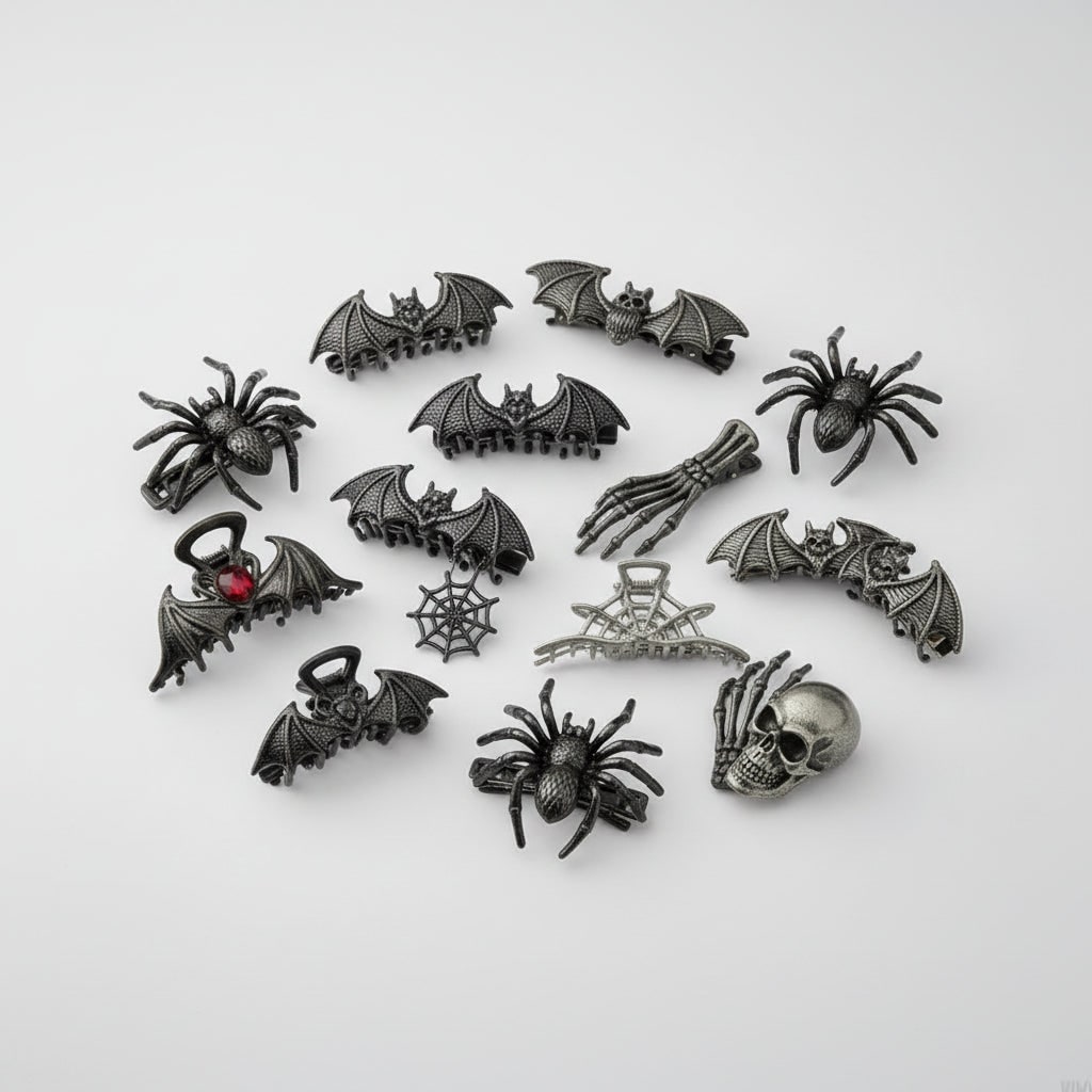 Halloween Metal Hair Claw Clips with Spooky Spider Skeleton Bat Designs Banana