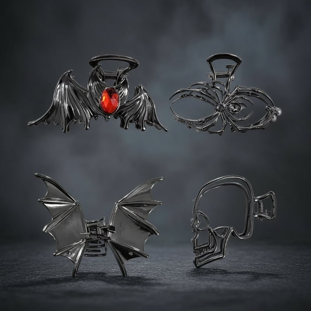 Halloween Metal Hair Claw Clips with Spooky Spider Skeleton Bat Designs Banana