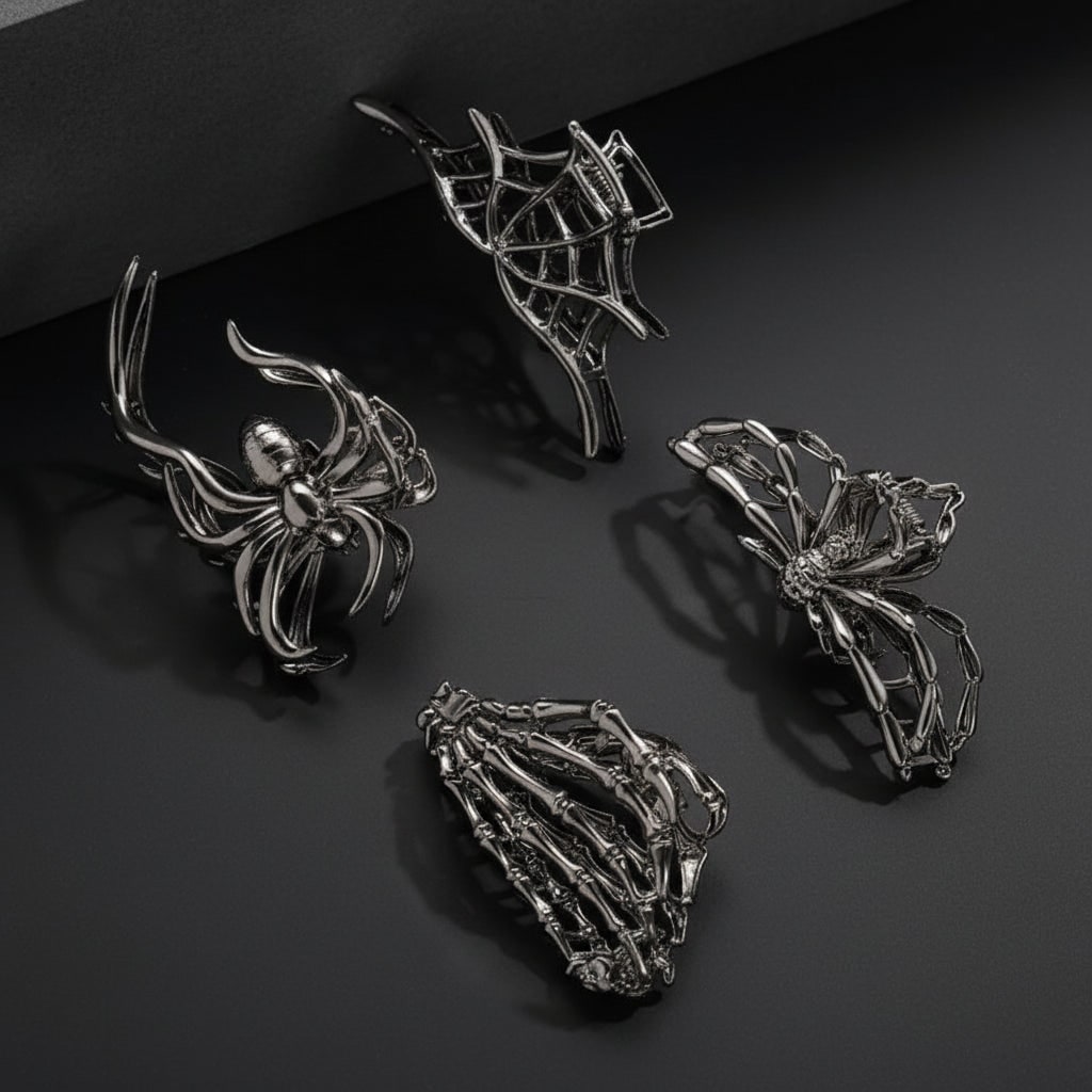 Halloween Metal Hair Claw Clips with Spooky Spider Skeleton Bat Designs Banana