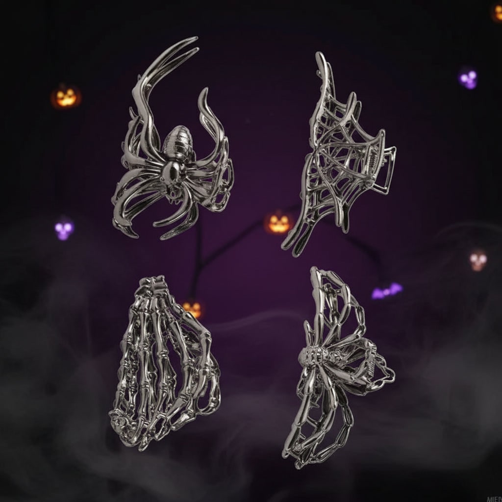 Halloween Metal Hair Claw Clips with Spooky Spider Skeleton Bat Designs Banana