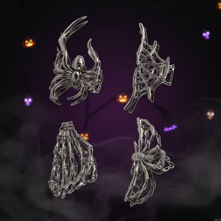 Halloween Metal Hair Claw Clips with Spooky Spider Skeleton Bat Designs Banana