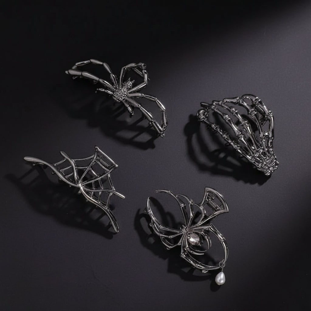 Halloween Metal Hair Claw Clips with Spooky Spider Skeleton Bat Designs Banana