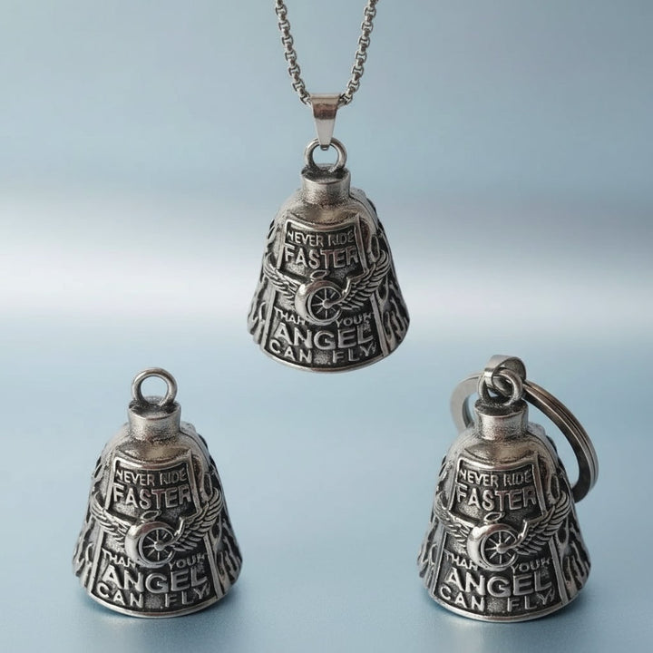 Halloween Motorcycle Guardian Bell Biker Bike Charm with Antique Silver Plated Pendant and Chain