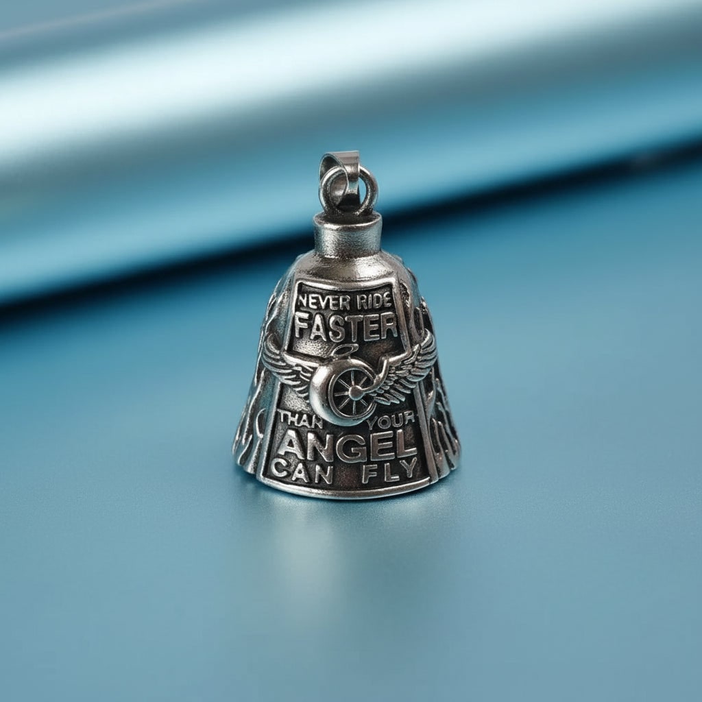 Halloween Motorcycle Guardian Bell Biker Bike Charm with Antique Silver Plated Pendant and Chain