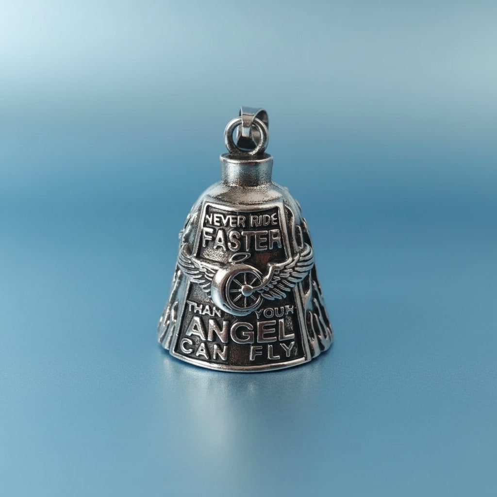 Halloween Motorcycle Guardian Bell Biker Bike Charm with Antique Silver Plated Pendant and Chain