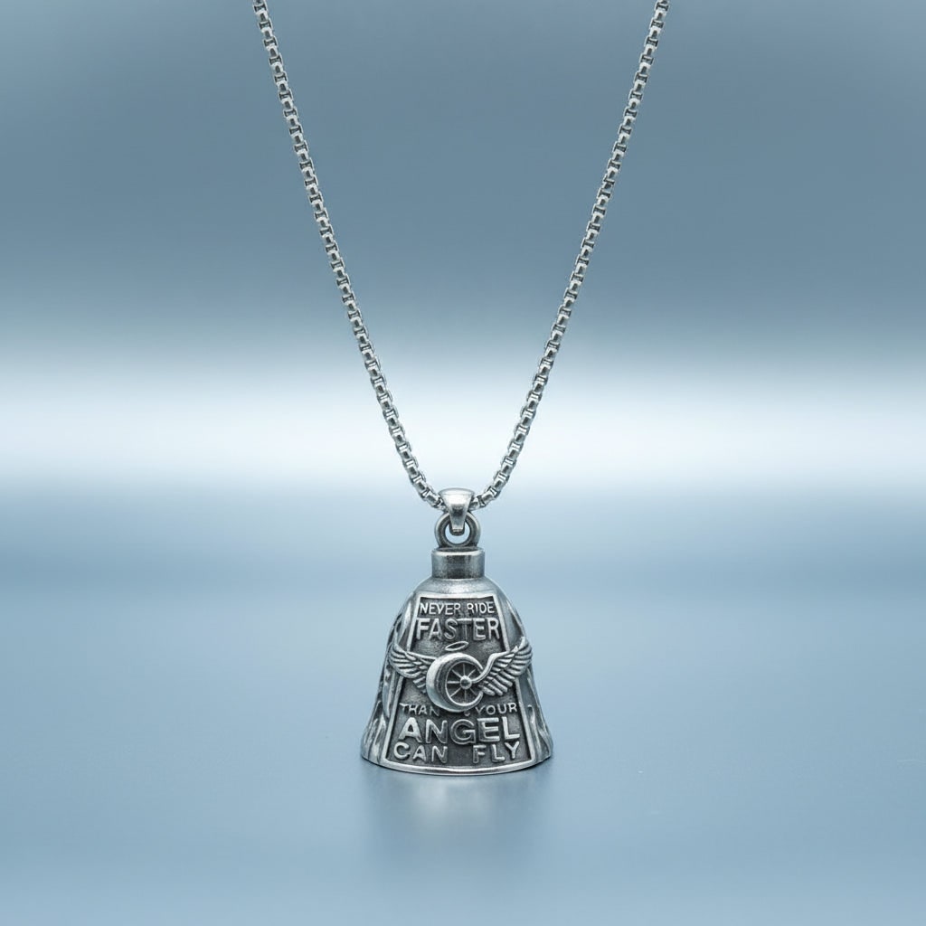 Halloween Motorcycle Guardian Bell Biker Bike Charm with Antique Silver Plated Pendant and Chain