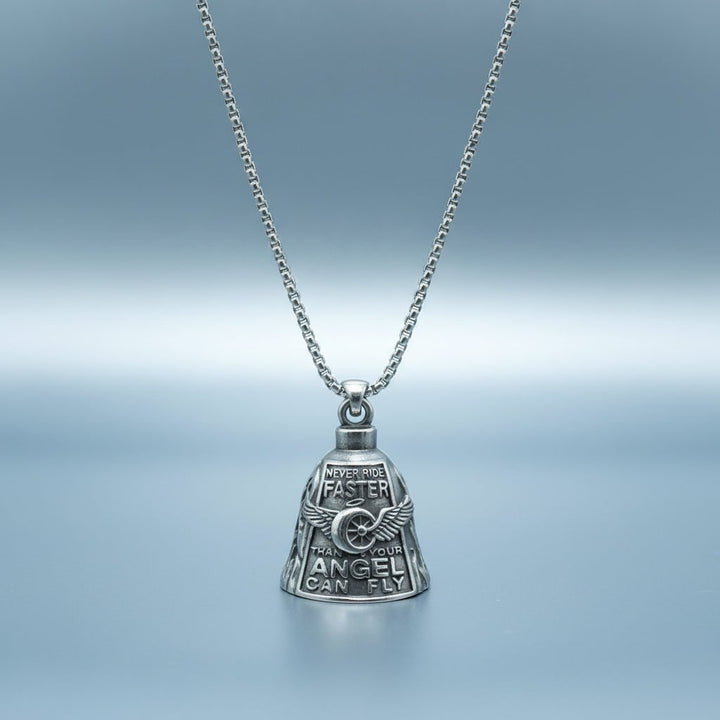 Halloween Motorcycle Guardian Bell Biker Bike Charm with Antique Silver Plated Pendant and Chain