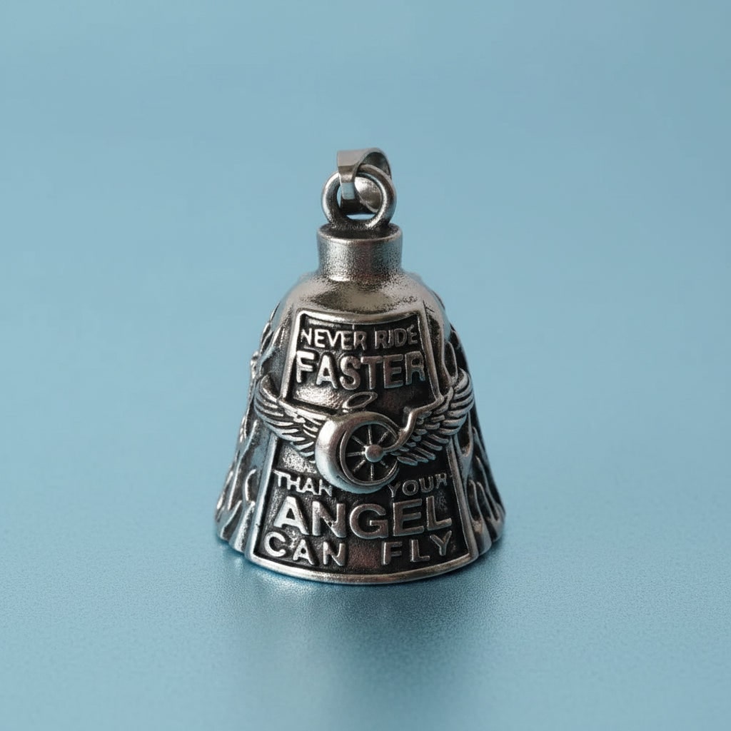 Halloween Motorcycle Guardian Bell Biker Bike Charm with Antique Silver Plated Pendant and Chain