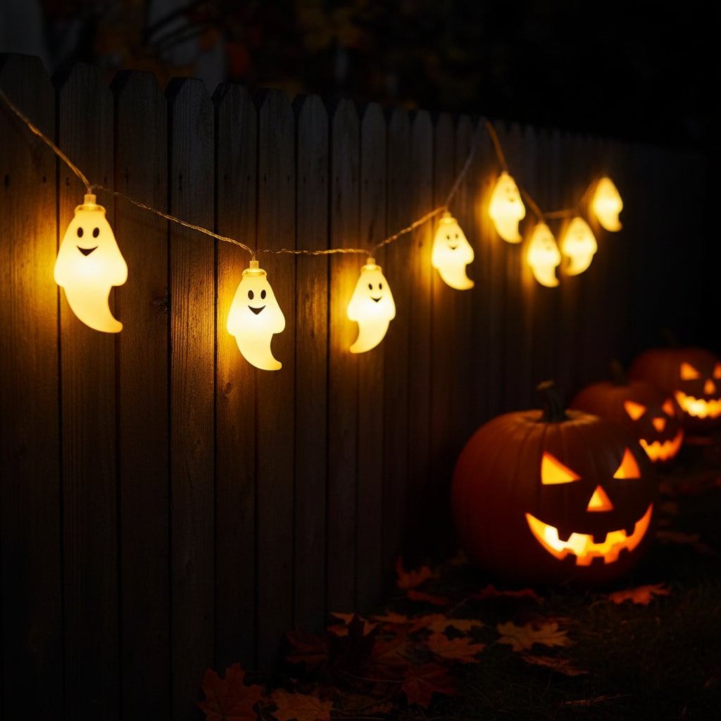 Halloween Outdoor Ghost String Lights with Battery Operated LED for Patio and Backyard Decoration