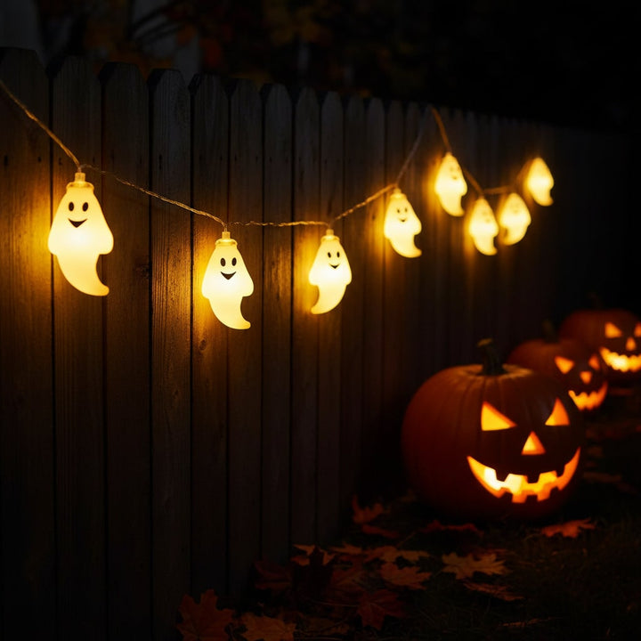 Halloween Outdoor Ghost String Lights with Battery Operated LED for Patio and Backyard Decoration