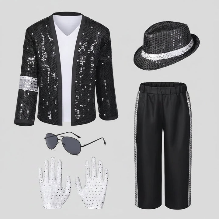 Halloween Pop Star and Rock Costume with Sequin Jacket Fedora Hat Wig
