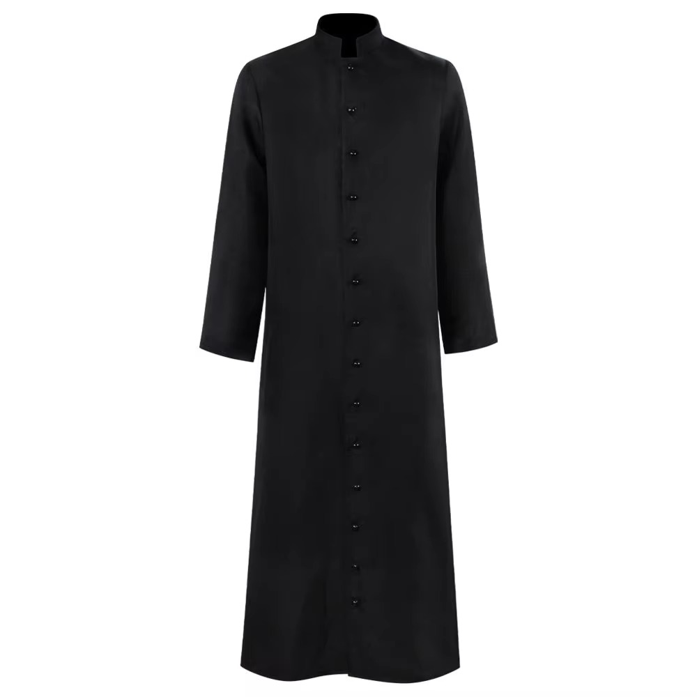 Halloween Priest and Nun Costume Outfit with Roman Catholic Cassock Robe for Clergy Party