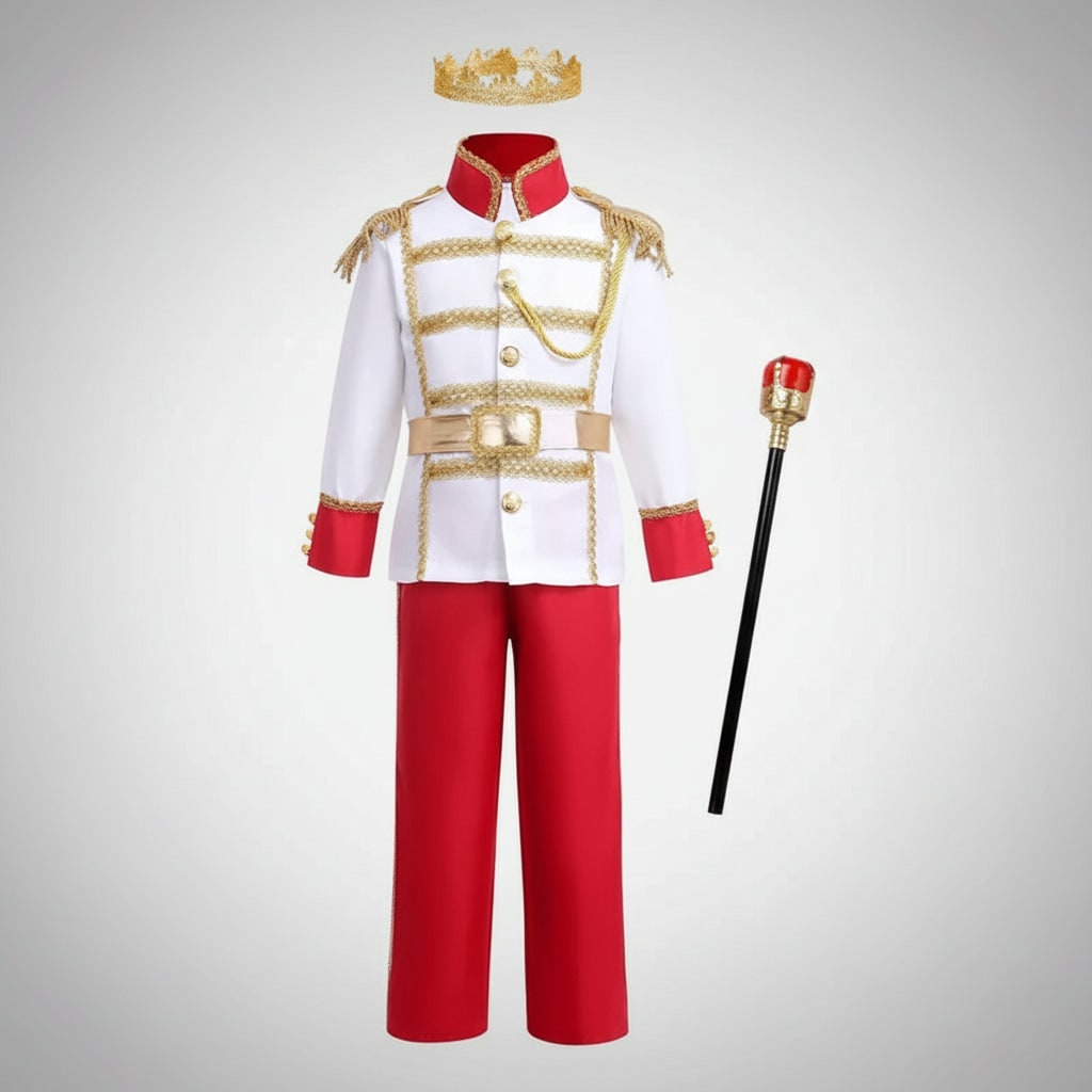 Halloween Prince Costume with Crown and Scepter Accessory Set for Royal Dress Up Party