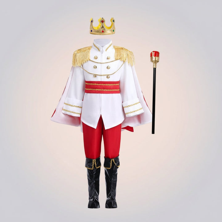 Halloween Prince Costume with Crown and Scepter Accessory Set for Royal Dress Up Party