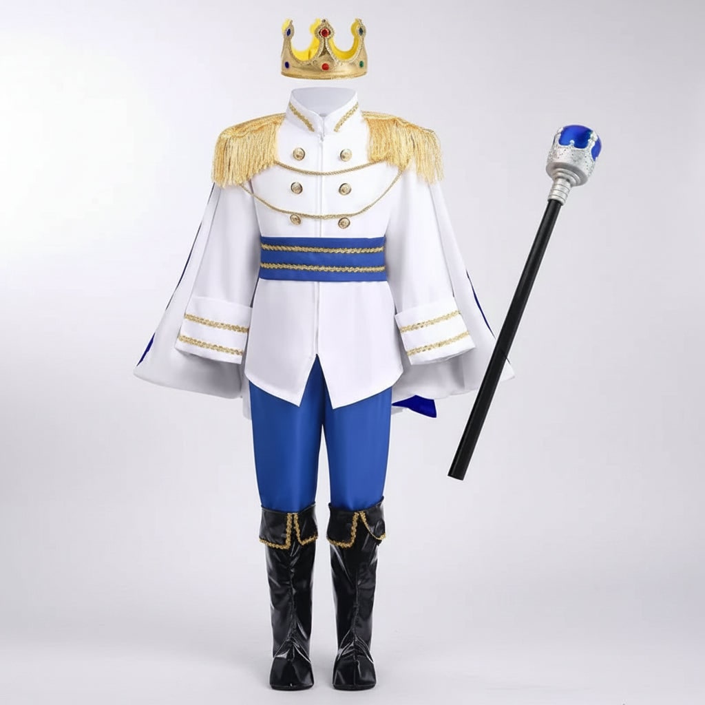 Halloween Prince Costume with Crown and Scepter Accessory Set for Royal Dress Up Party