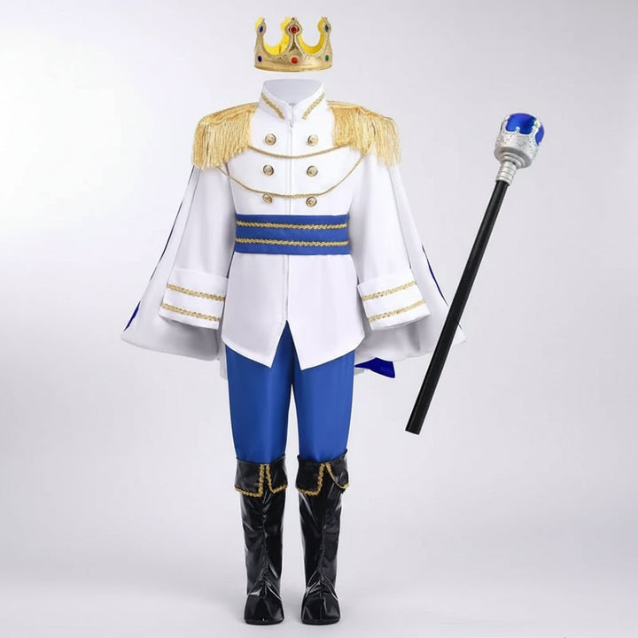 Halloween Prince Costume with Crown and Scepter Accessory Set for Royal Dress Up Party