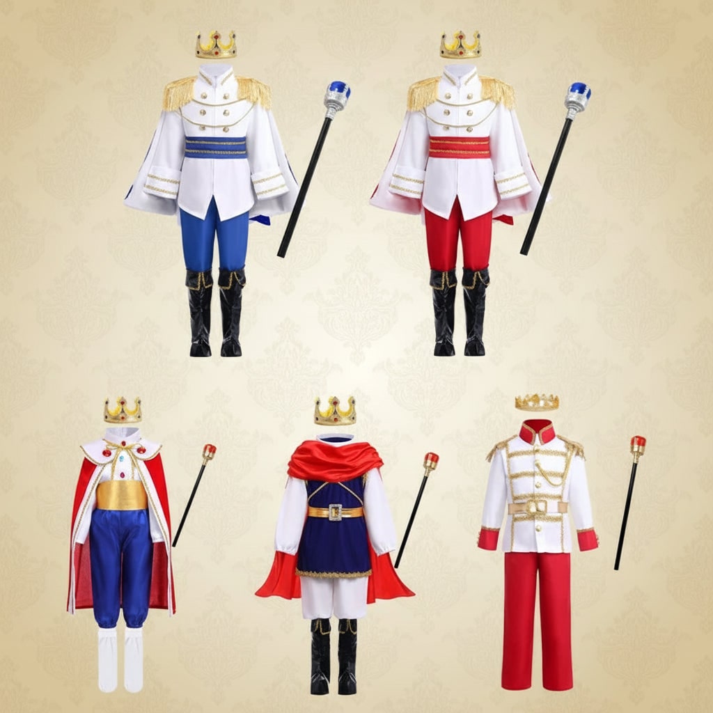 Halloween Prince Costume with Crown and Scepter Accessory Set for Royal Dress Up Party