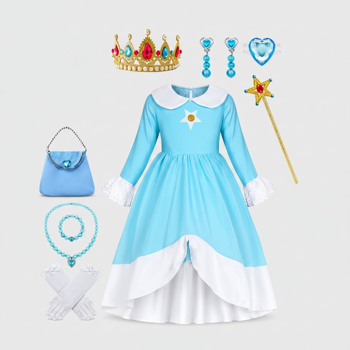 Halloween Princess Costume Dress with Crown Wand and Accessories Set