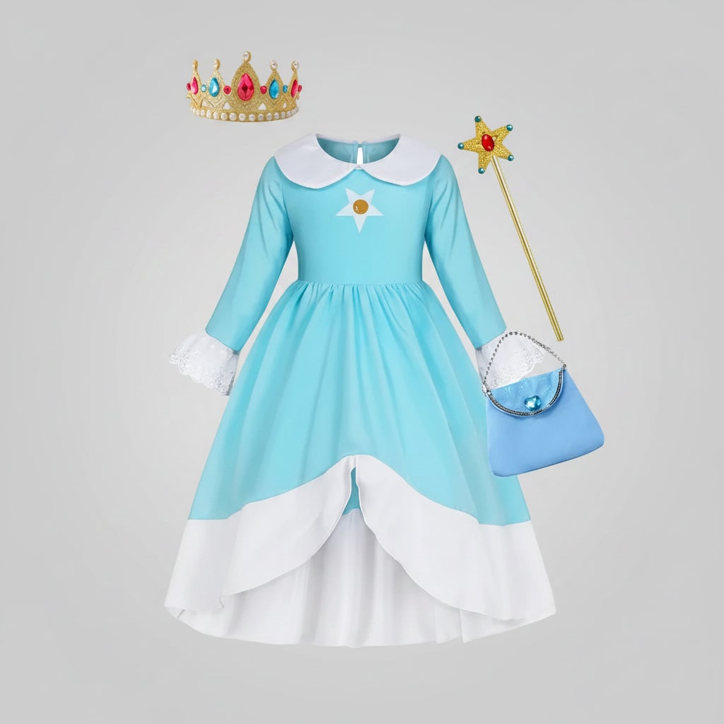 Halloween Princess Costume Dress with Crown Wand and Accessories Set