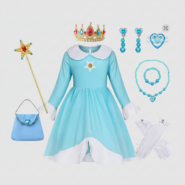 Halloween Princess Costume Dress with Crown Wand and Accessories Set