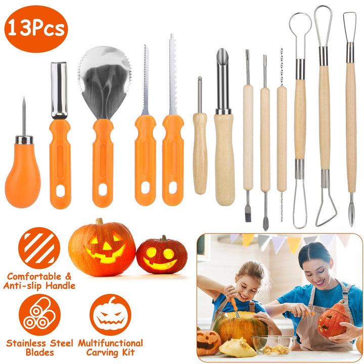 Halloween Pumpkin Carving Kit with Tools and Supplies 13-Piece Stainless Steel Saw and Sculpting Set