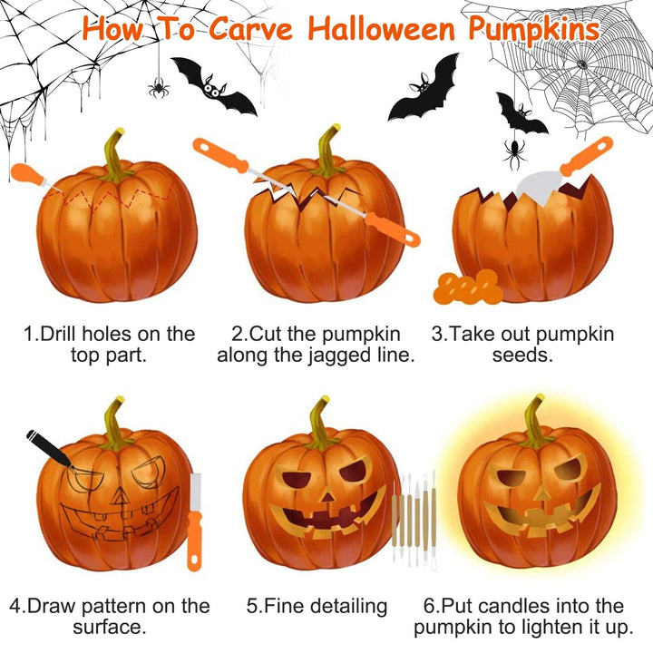 Halloween Pumpkin Carving Kit with Tools and Supplies 13-Piece Stainless Steel Saw and Sculpting Set