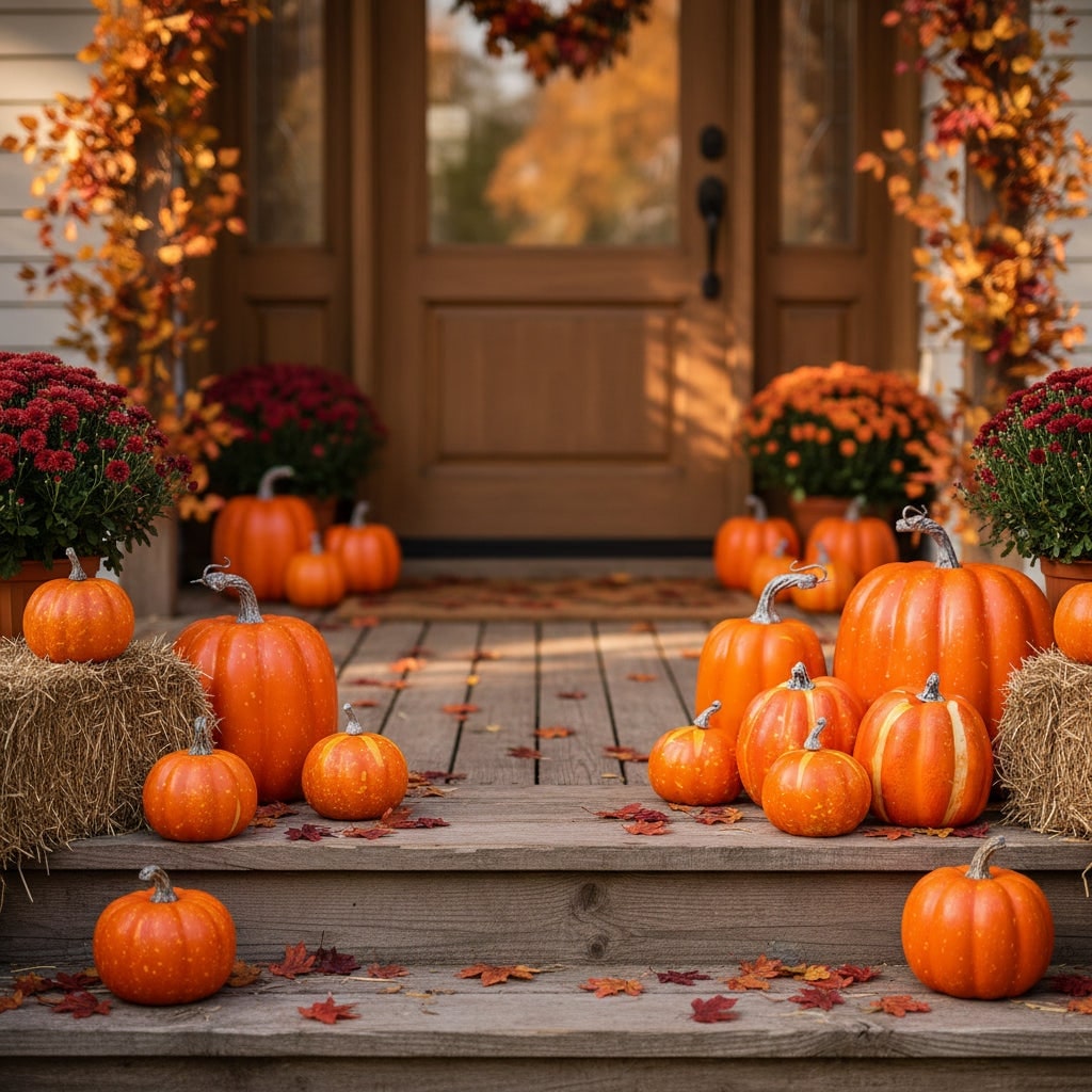 Halloween Pumpkin Decor Set of 7 Decorative with Lightweight Foam Construction for Autumn Home
