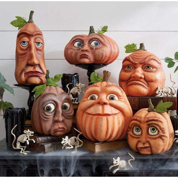 Halloween Pumpkin Decorations with Expressive Resin Faces for Haunted House Party and Porch Decor