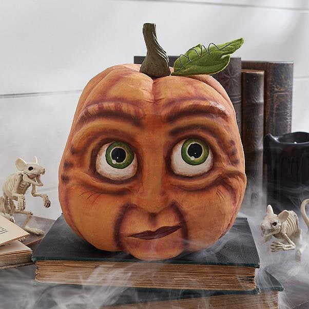 Halloween Pumpkin Decorations with Expressive Resin Faces for Haunted House Party and Porch Decor