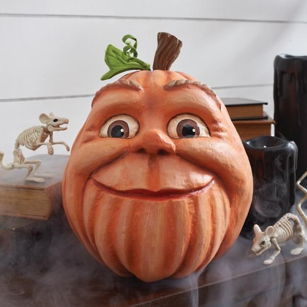 Halloween Pumpkin Decorations with Expressive Resin Faces for Haunted House Party and Porch Decor