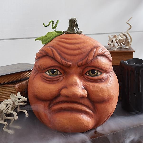 Halloween Pumpkin Decorations with Expressive Resin Faces for Haunted House Party and Porch Decor
