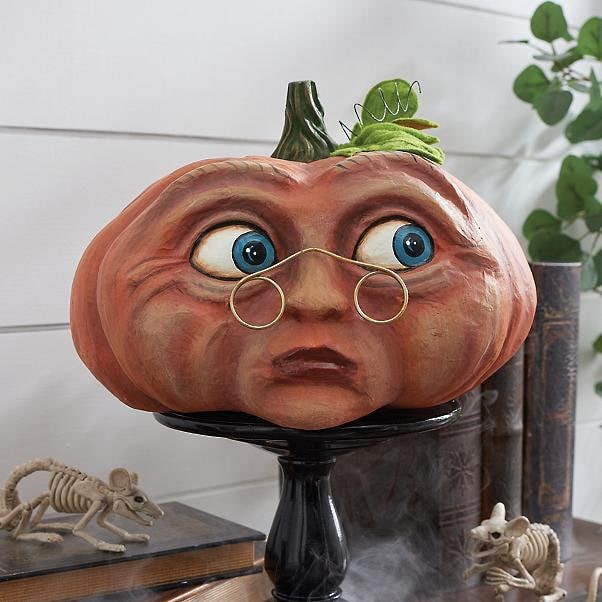 Halloween Pumpkin Decorations with Expressive Resin Faces for Haunted House Party and Porch Decor