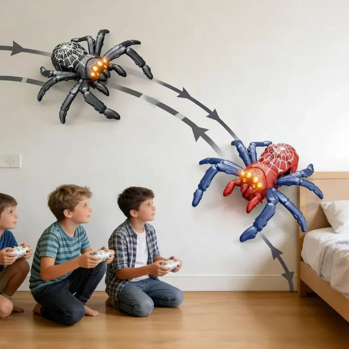 Halloween Remote Control Spider Toy with LED Eyes and Wall-Climbing Suction