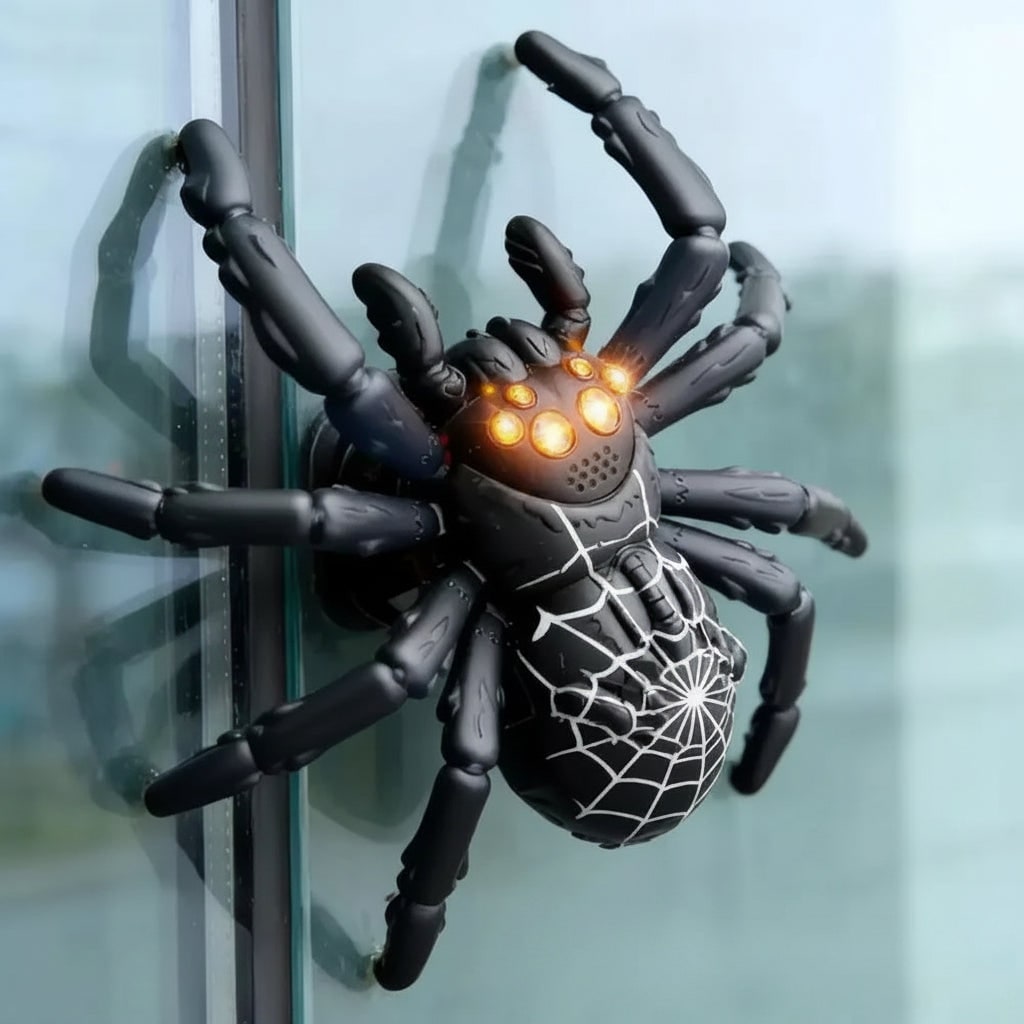 Halloween Remote Control Spider Toy with LED Eyes and Wall-Climbing Suction