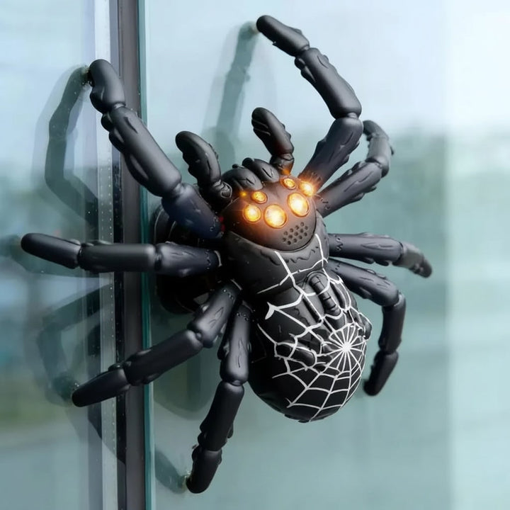 Halloween Remote Control Spider Toy with LED Eyes and Wall-Climbing Suction