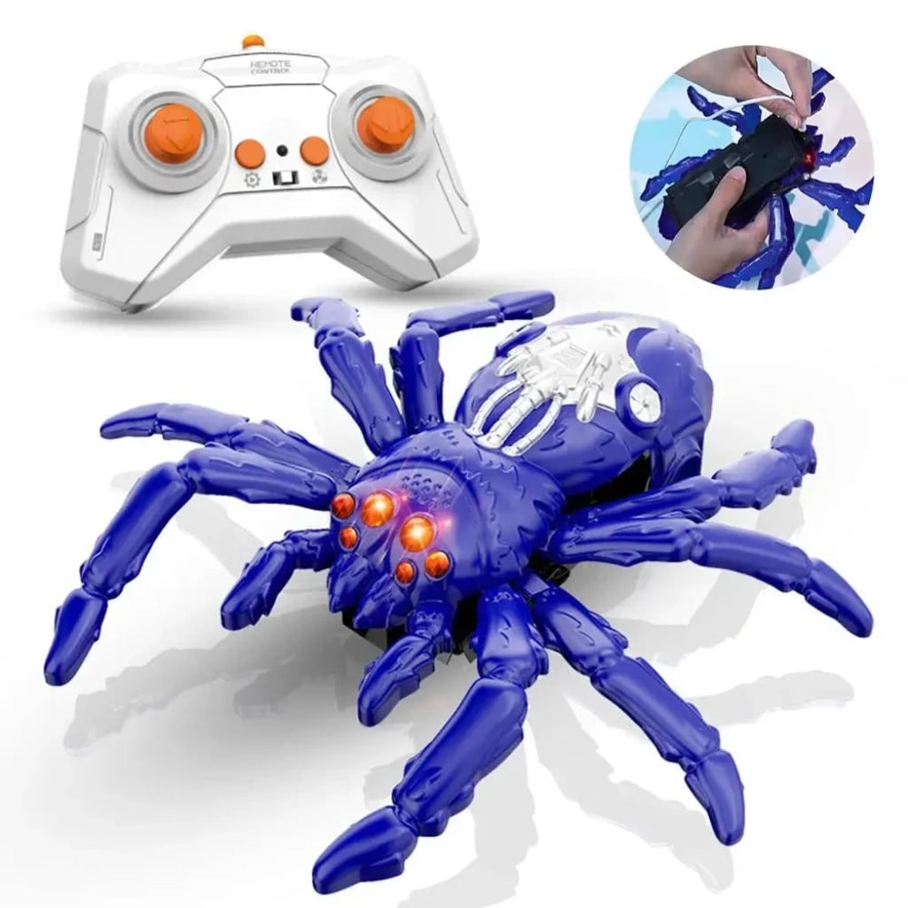 Halloween Remote Control Spider Toy with LED Eyes and Wall-Climbing Suction